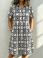 CLEARANCE🔥 Santorini Inspired Print Shirt Dress