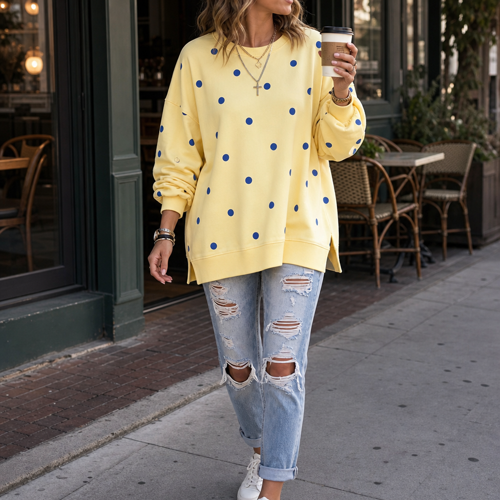 New Arrival 🔥Polka Dot Ribbon-Tie Polka Dot Neck Sweatshirt