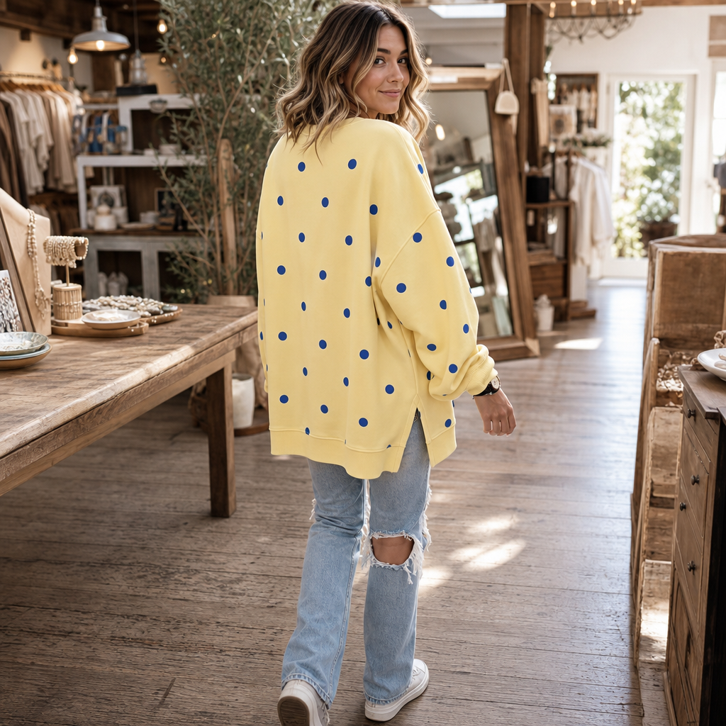 New Arrival 🔥Polka Dot Ribbon-Tie Polka Dot Neck Sweatshirt