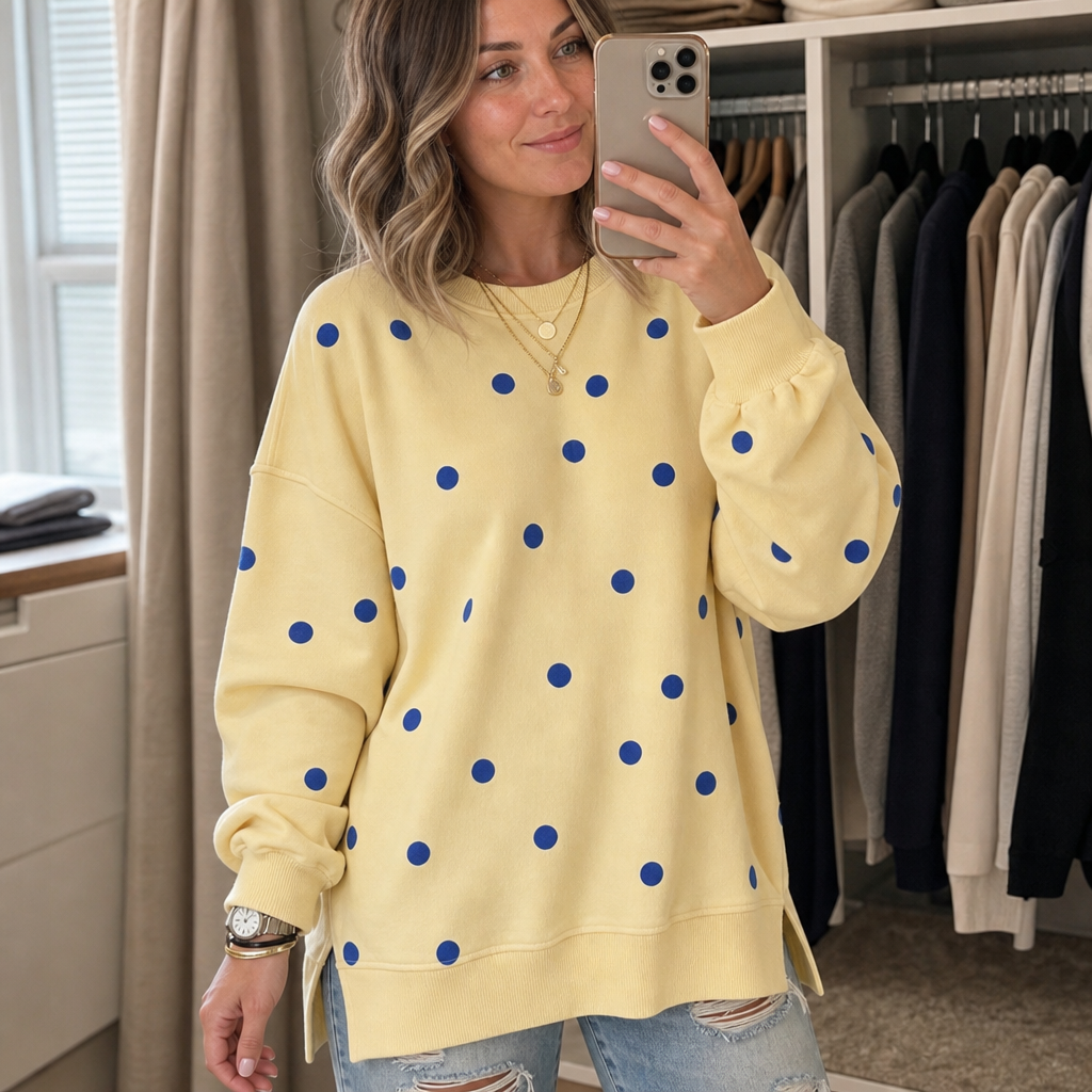 New Arrival 🔥Polka Dot Ribbon-Tie Polka Dot Neck Sweatshirt
