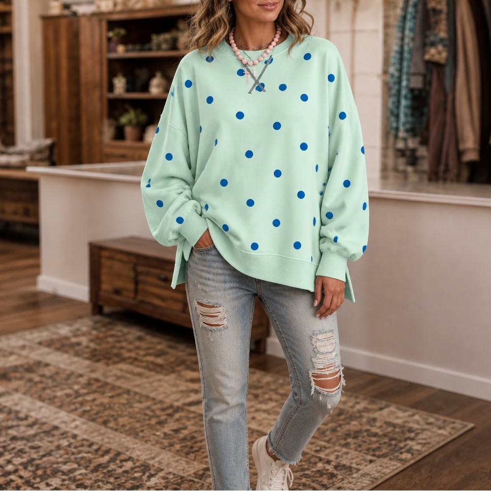 New Arrival 🔥Polka Dot Ribbon-Tie Polka Dot Neck Sweatshirt